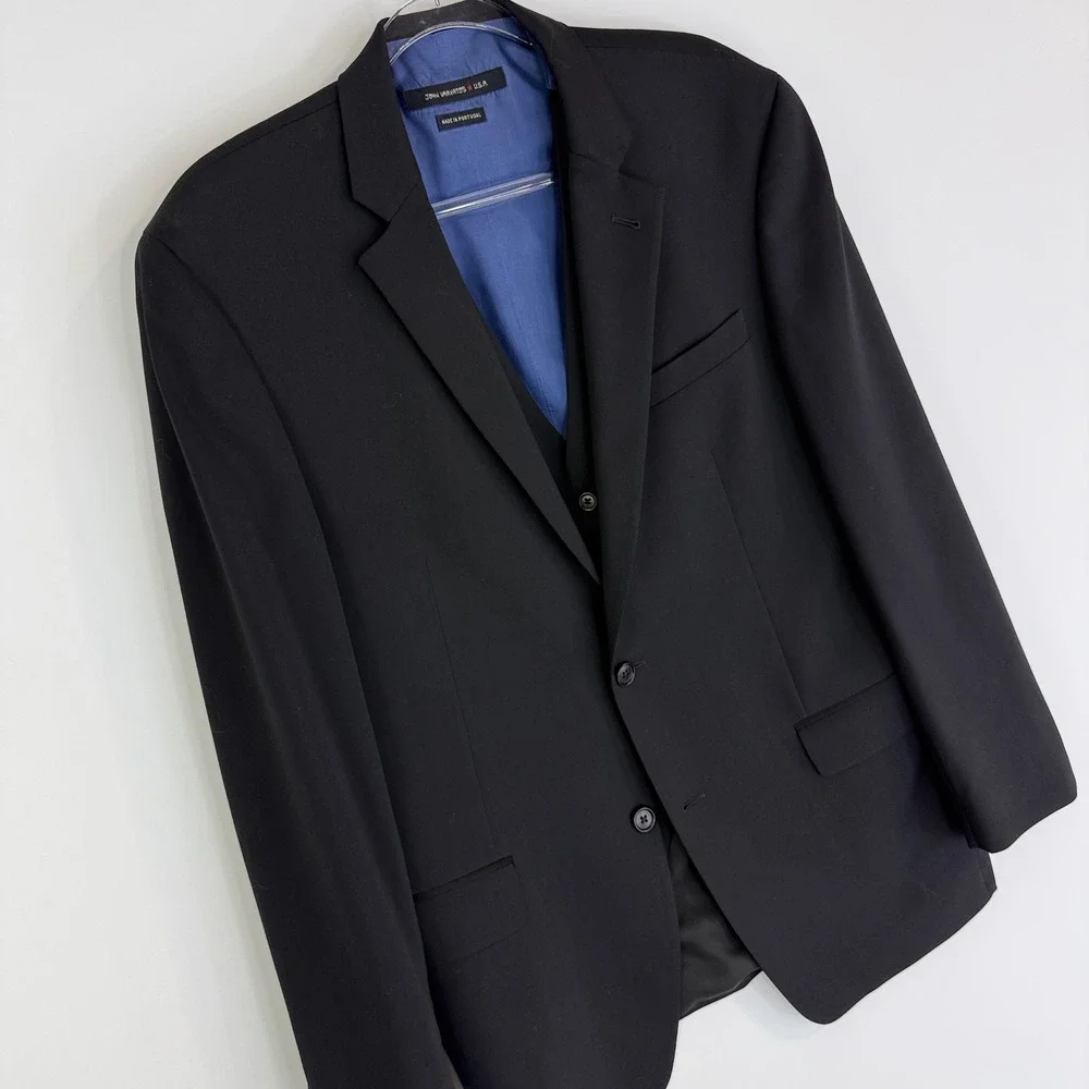 John Varvatos USA Blazer Vest Set Mens 42R Navy 100% Wool 2pc Suit Jacket 12994